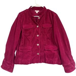 Charter Club Jacket Womens Large Burgundy Corduroy Button Front Utility Pockets